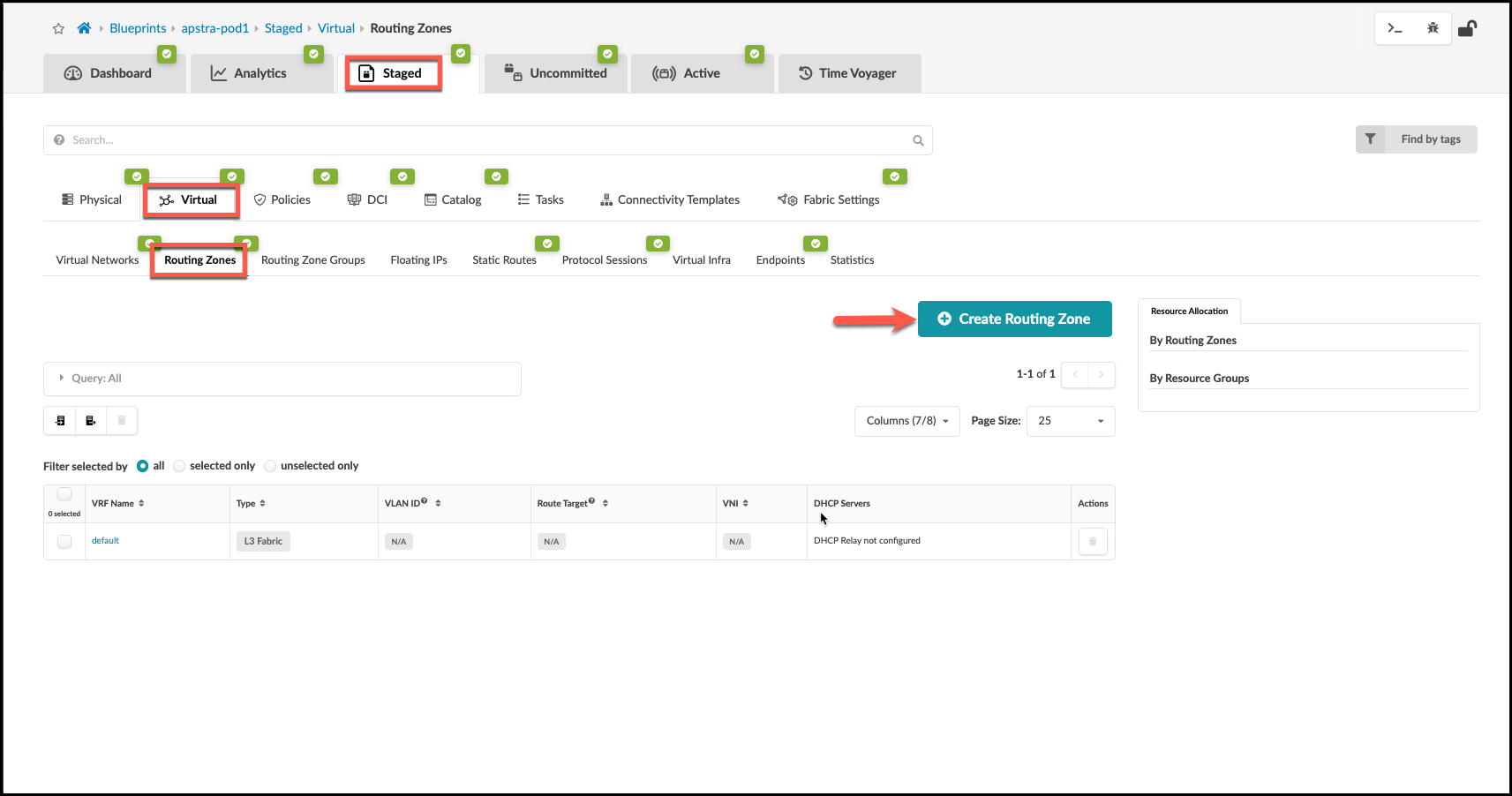 Create routing zone