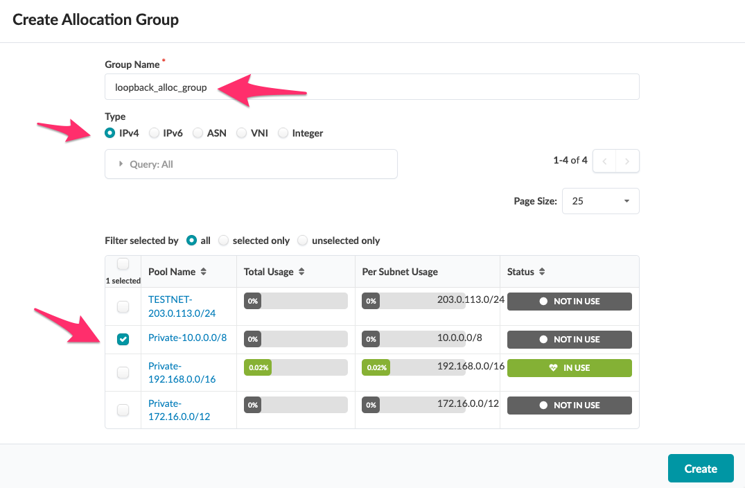 create loopback alloc group