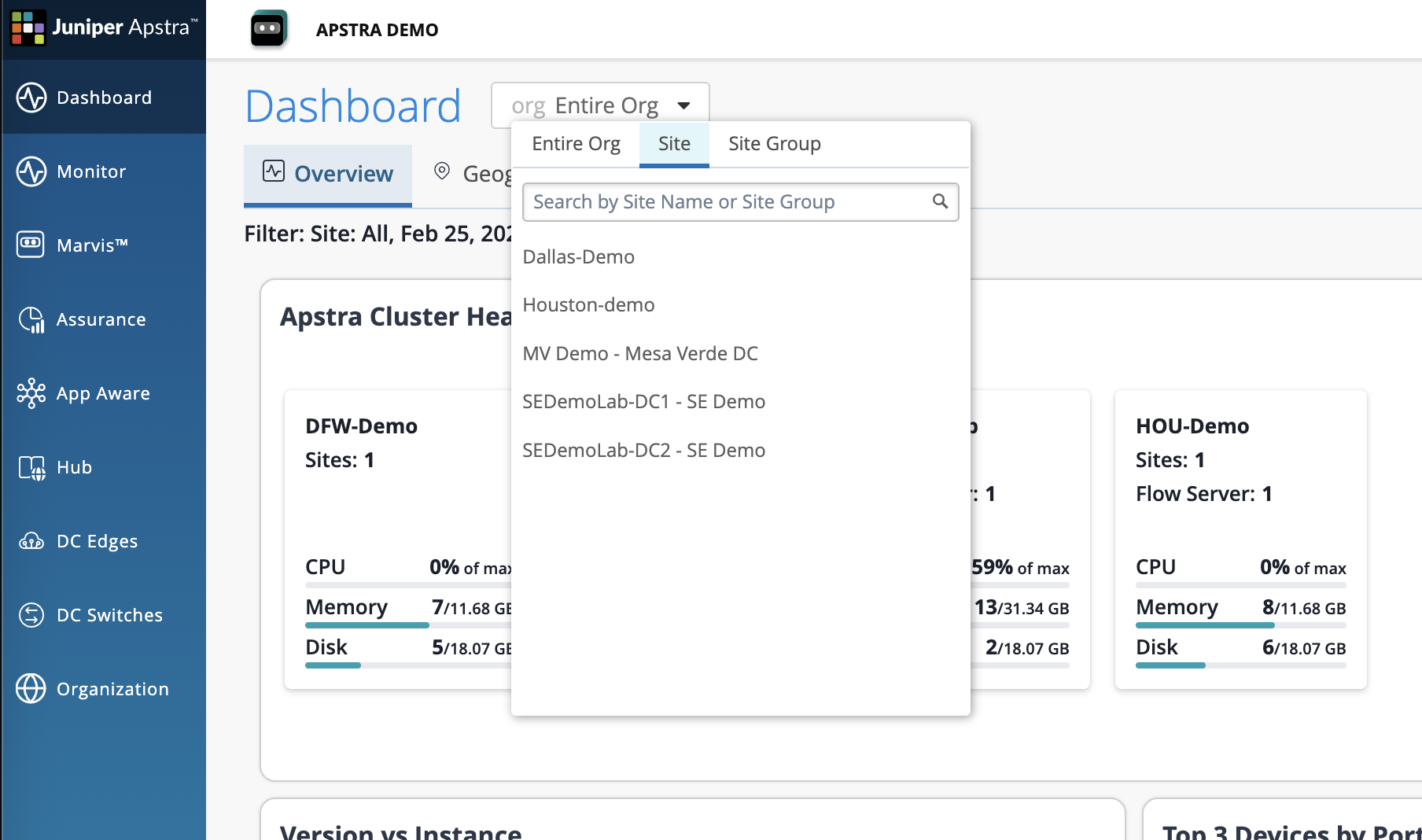 Blueprint list showing SEDemoLab-DC1 and SEDemoLab-DC2
