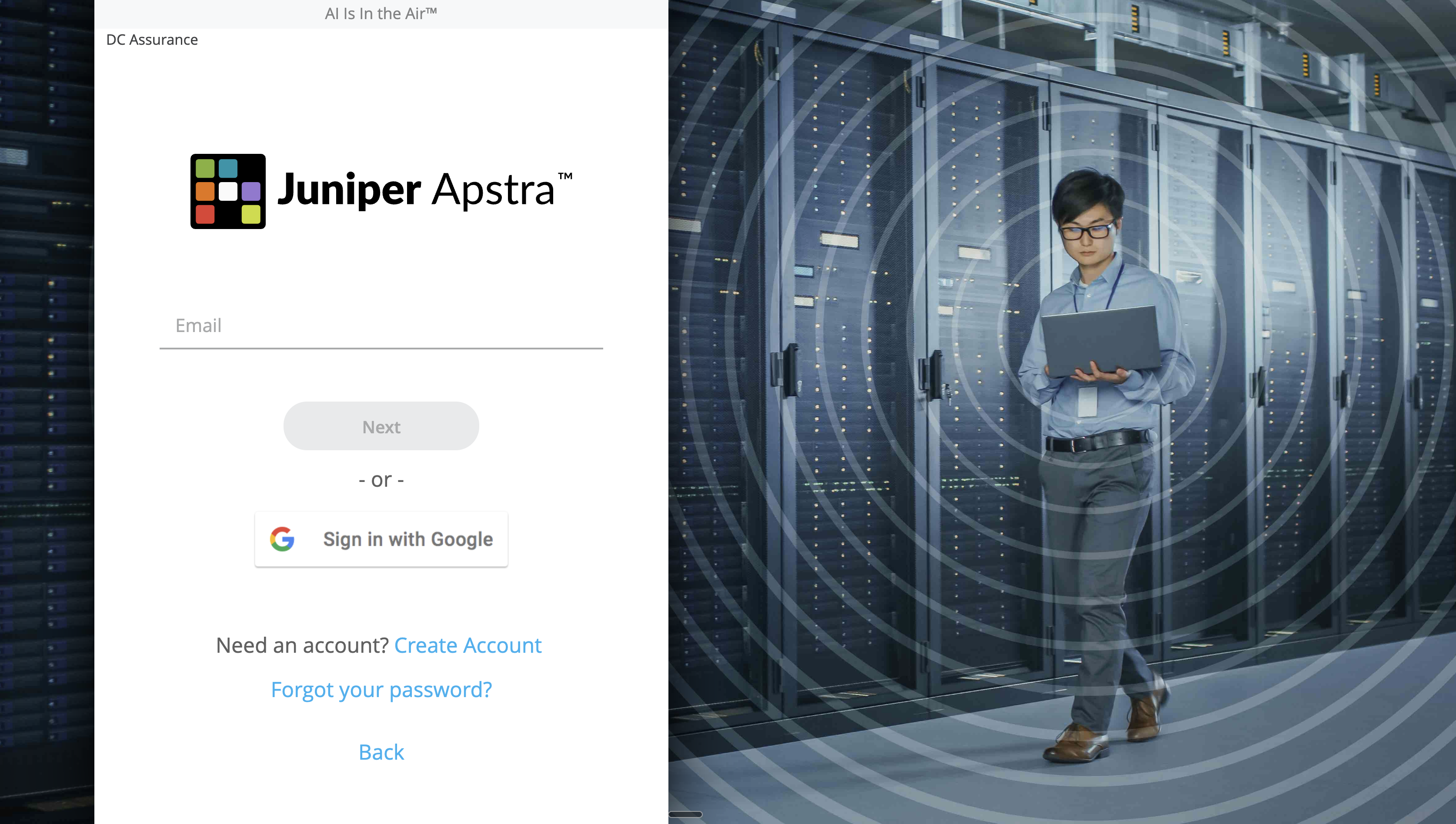 DC Assurance login screen