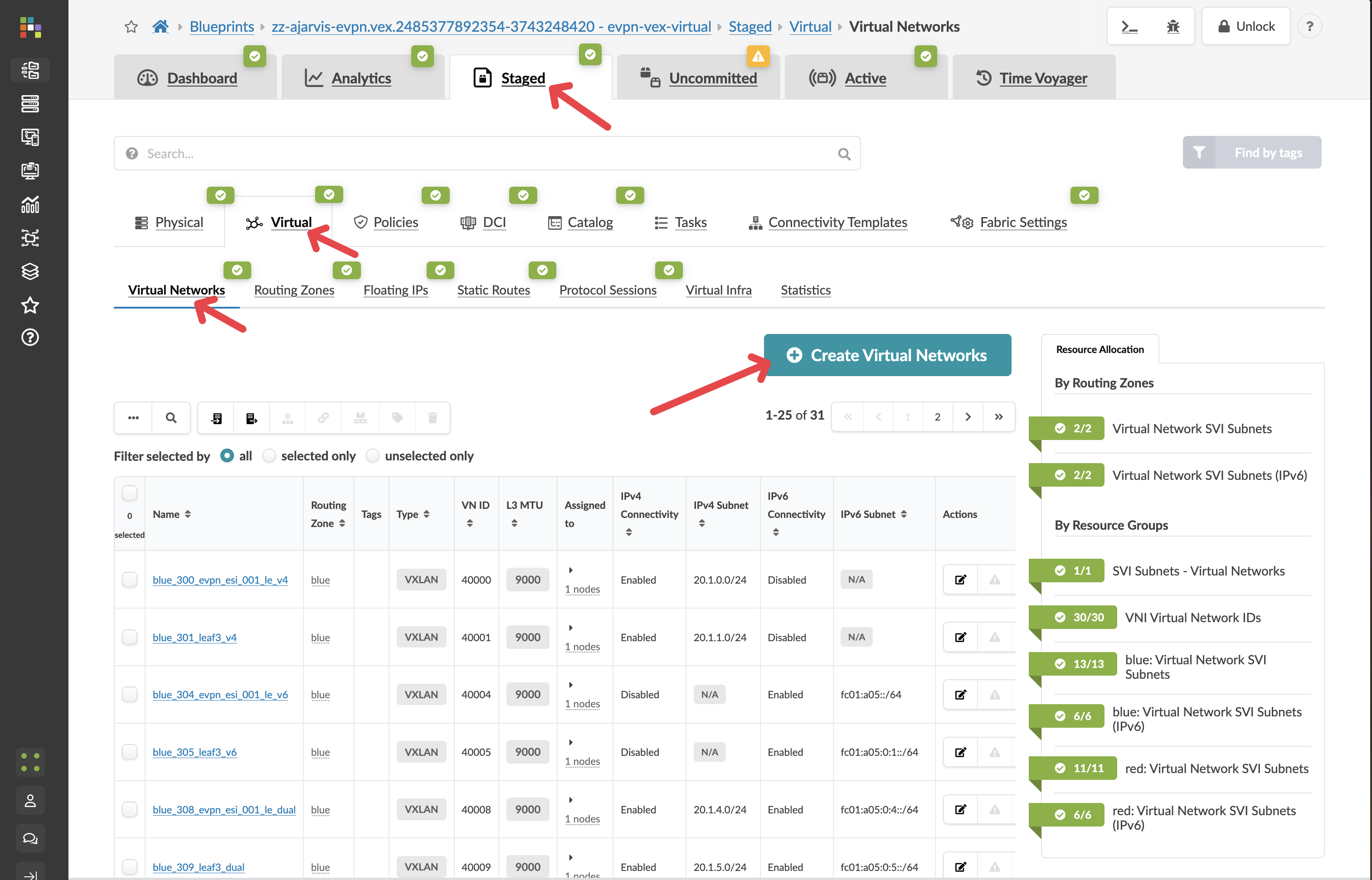 Create virtual network button