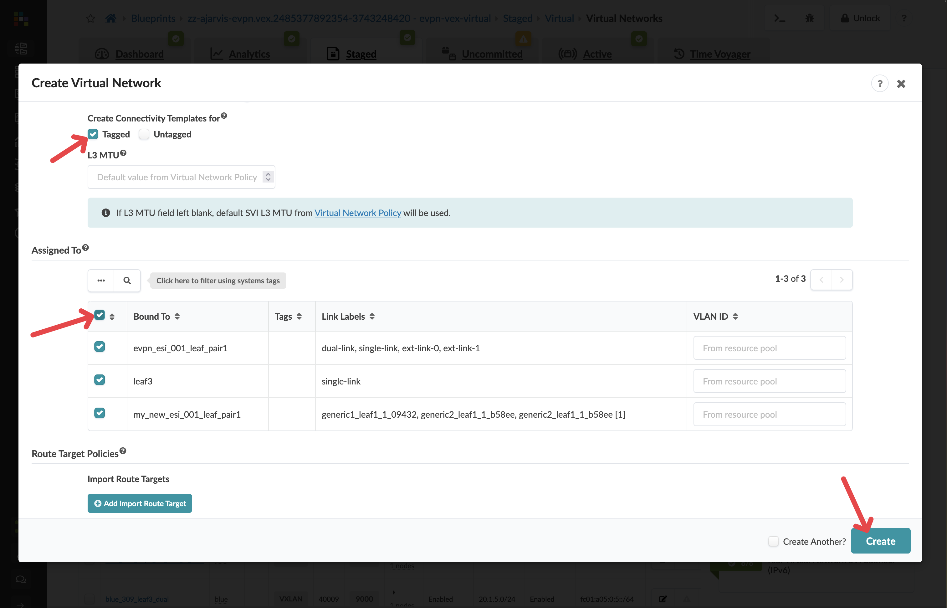 Assigning the virtual network to all racks