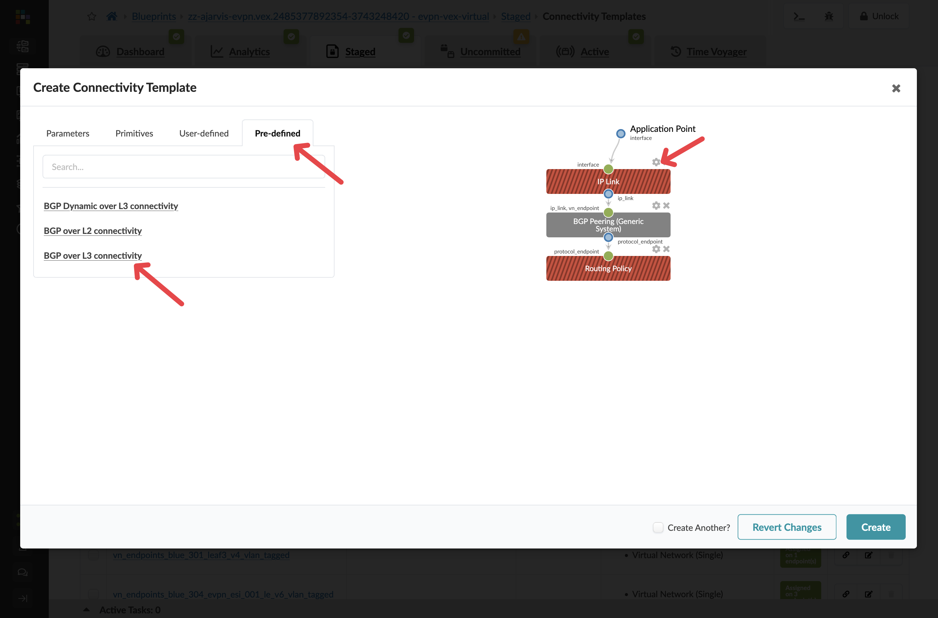 BGP over L3 predefined template selected