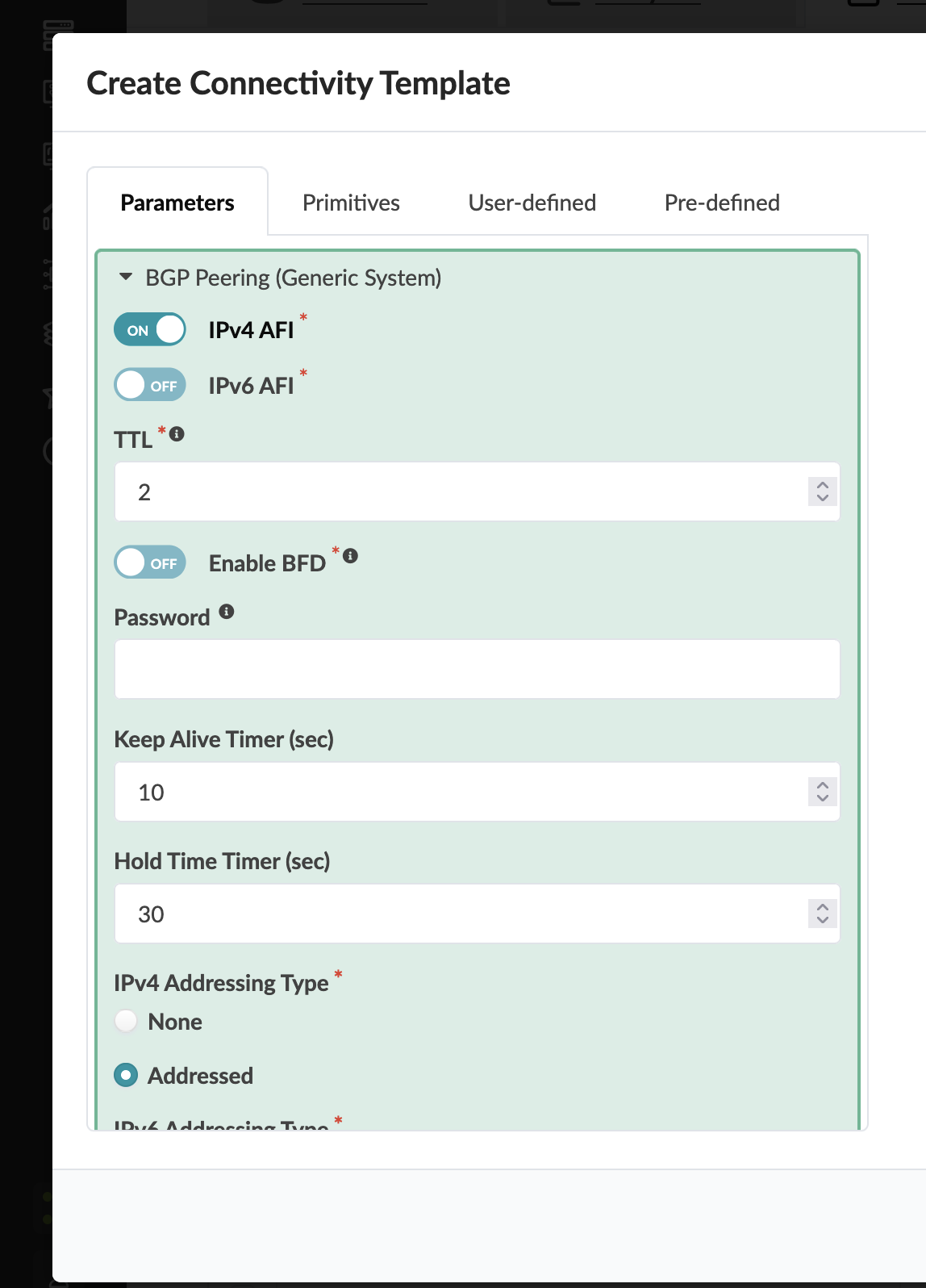 Completed BGP peering template