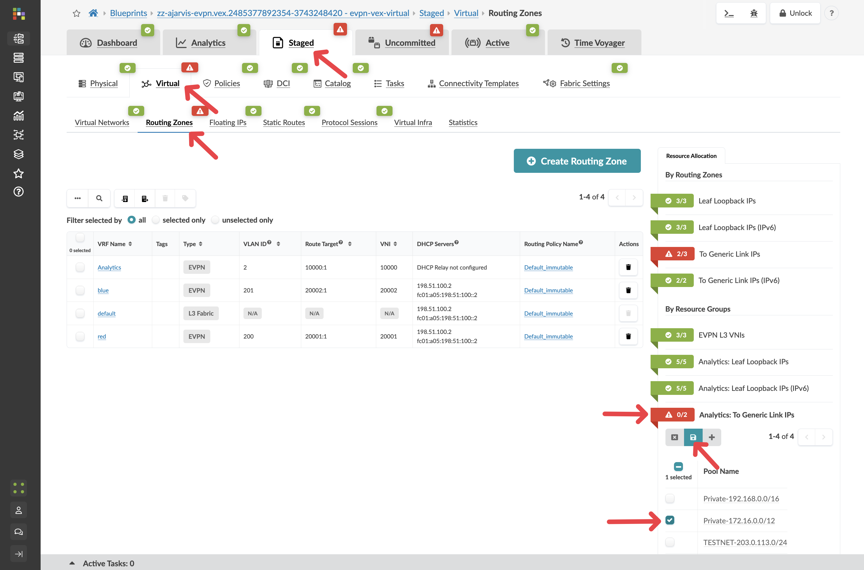 Routing zone resource assignments for the external peering links