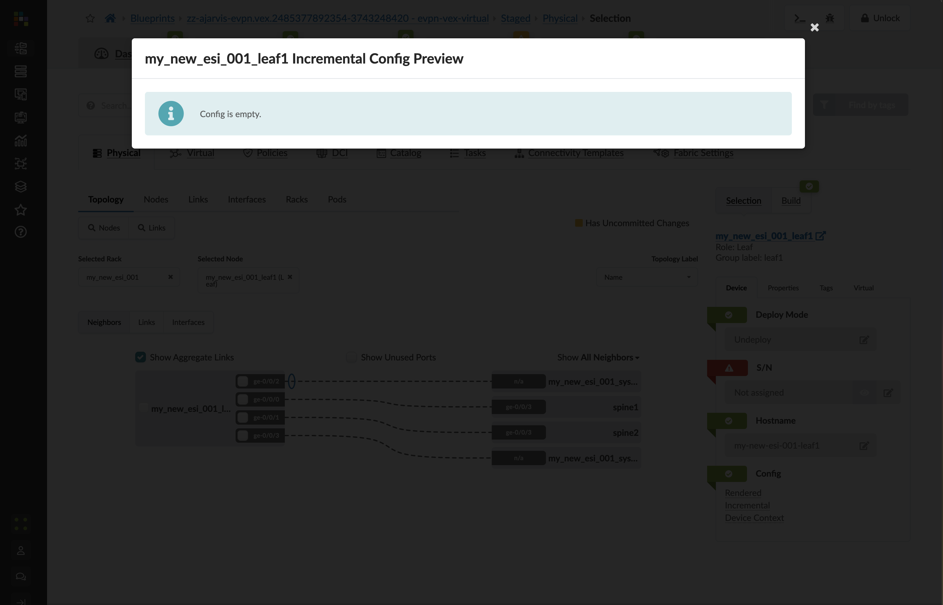 The incremental config is empty — this is expected