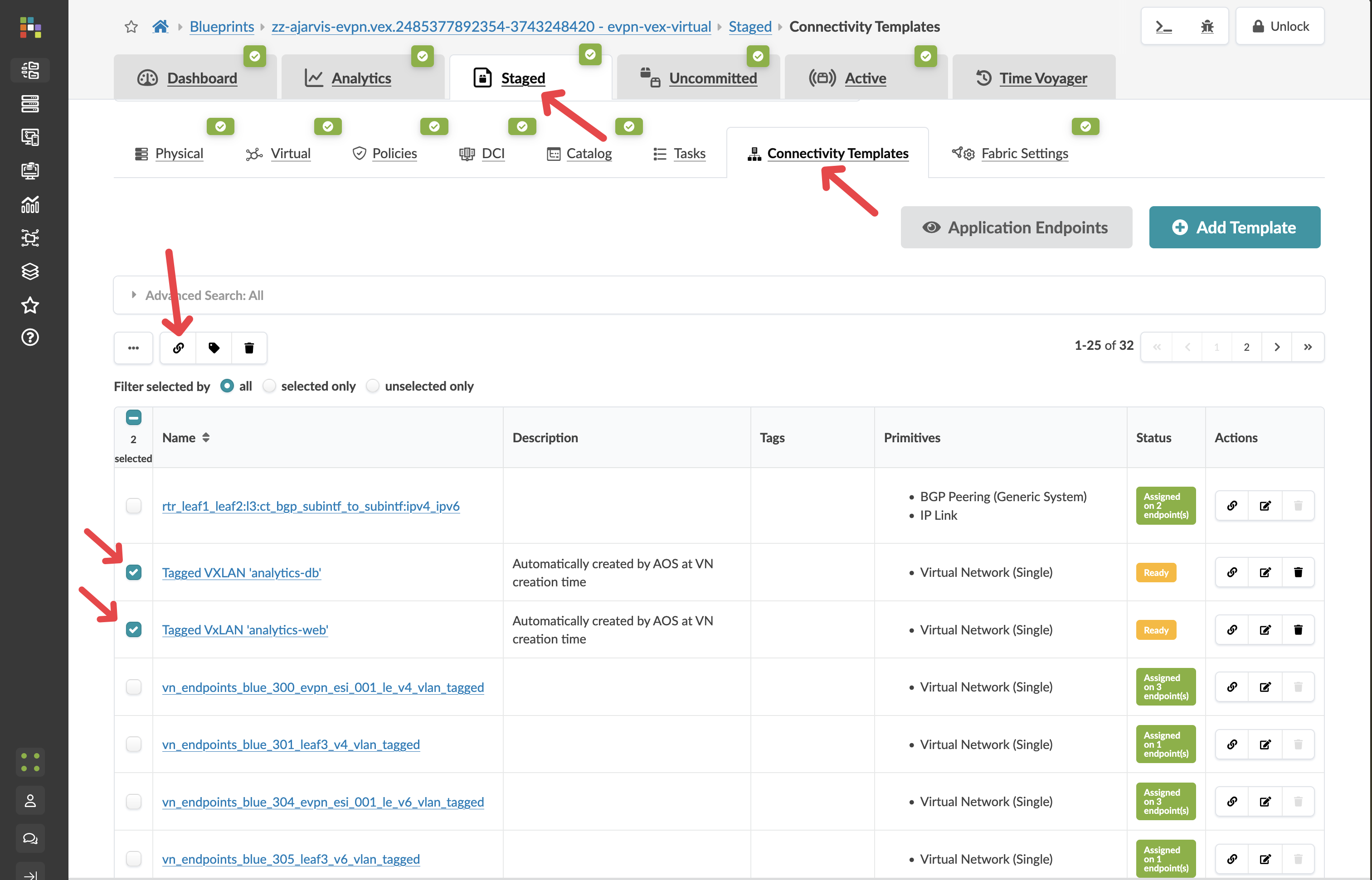Connectivity templates list