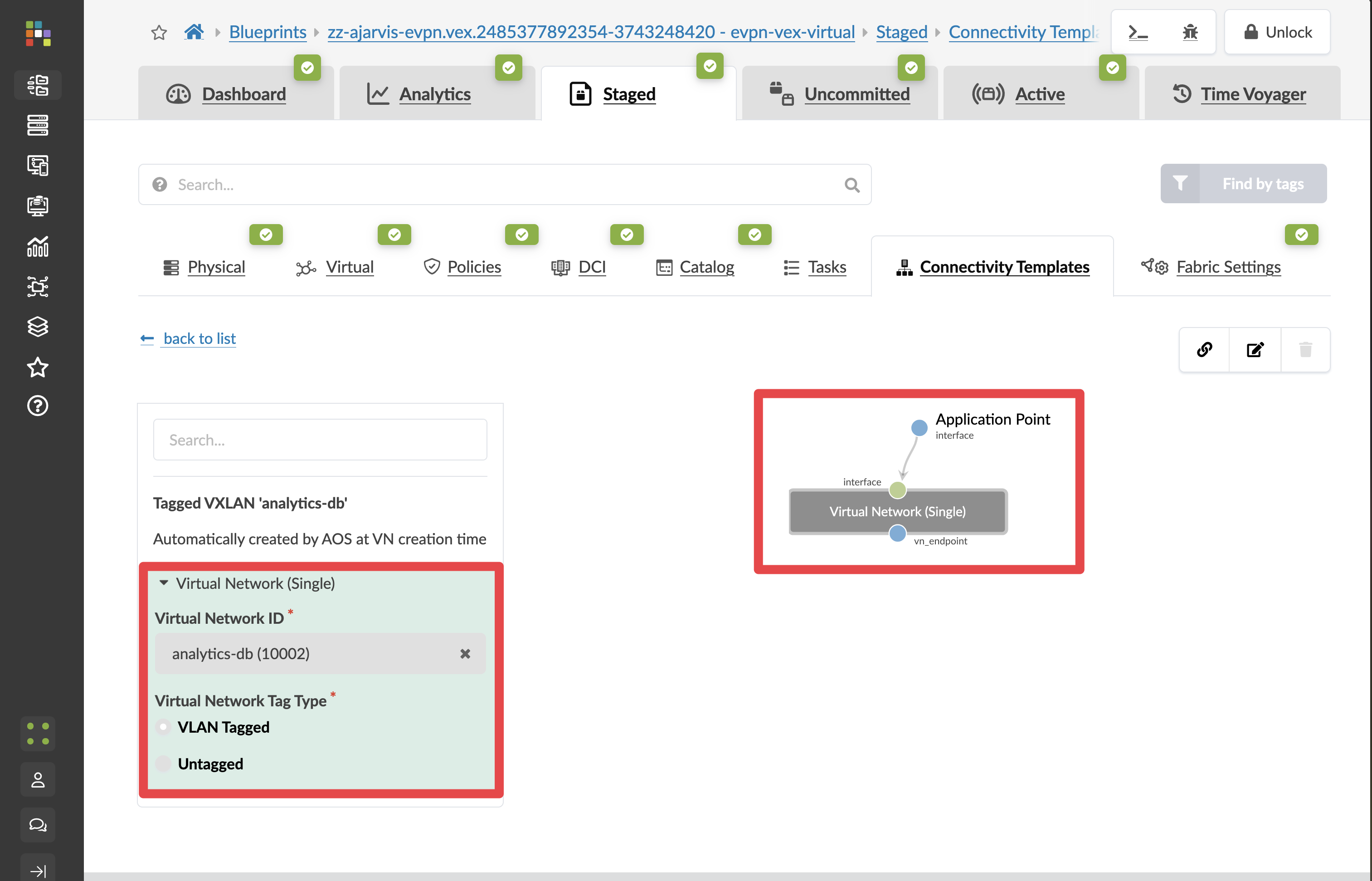Connectivity template detail view